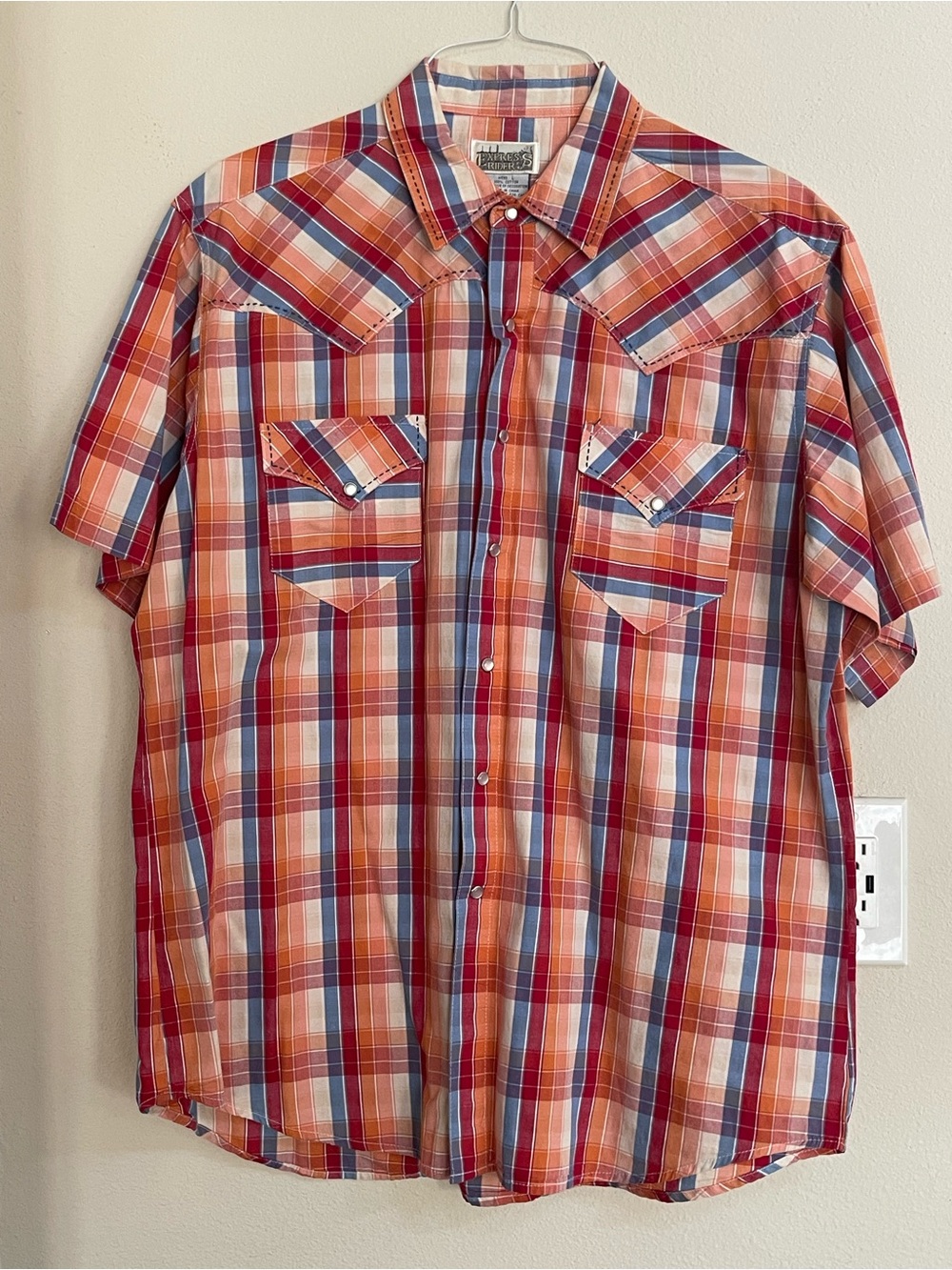 Express Rider men’s size large Orange Plaid Short-Sleeve Western Shirt NWOT